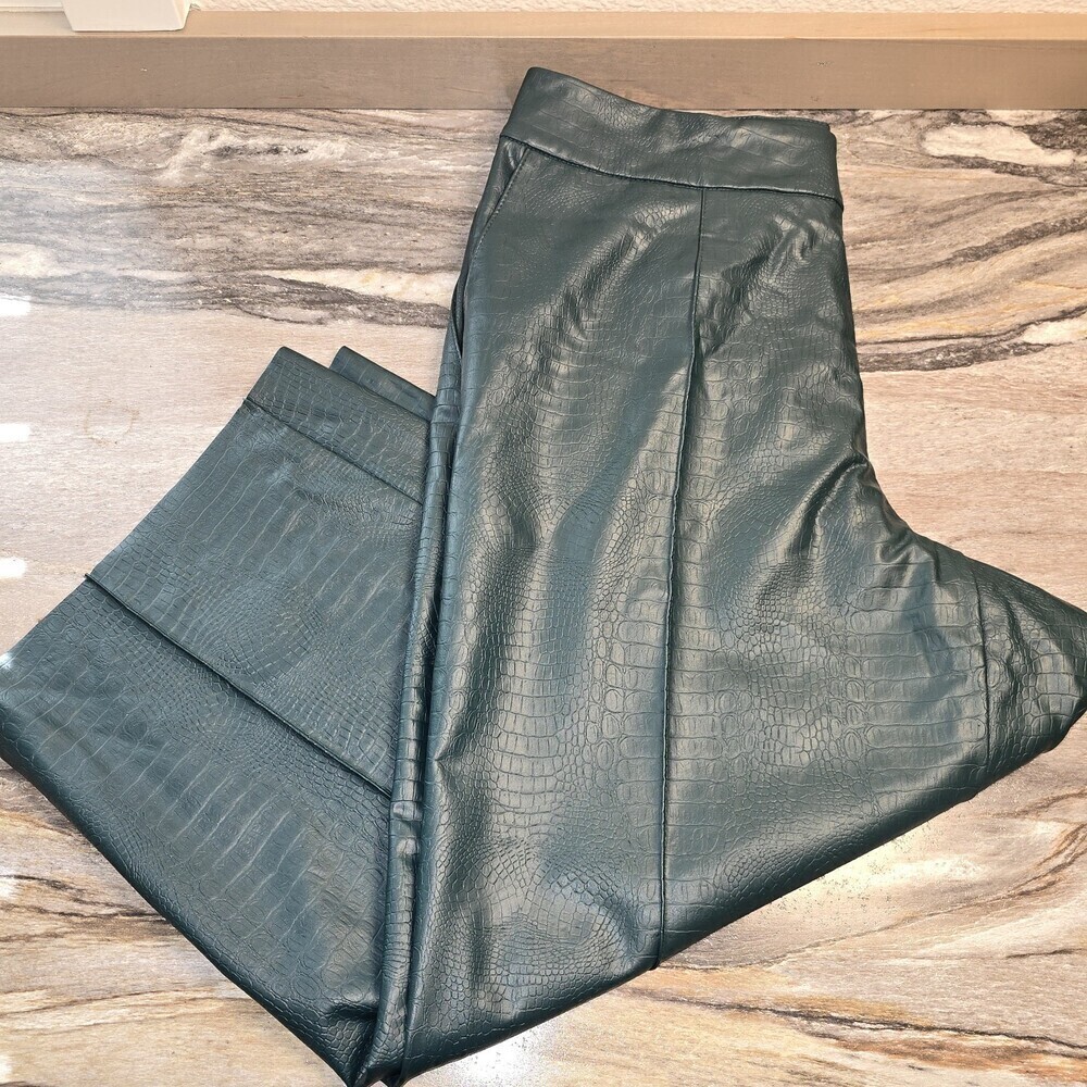 Jason Wu Croc Embossed Faux Leather Pants Teal Green 8P Petite Vegan